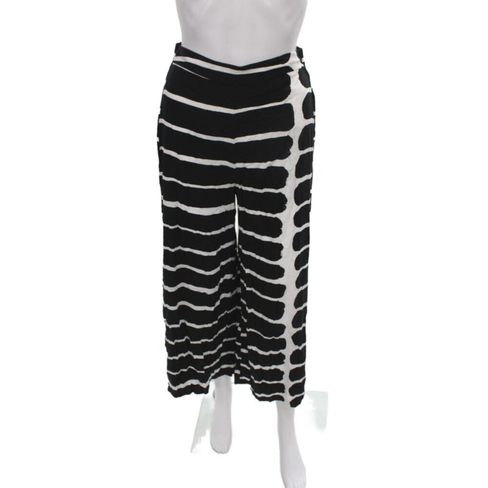 Marimekko Women Cropped Pants Black Rayon Striped Pull On Size XS